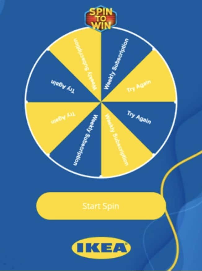 Ikea Spin Wheel promotion used for the virtual booth