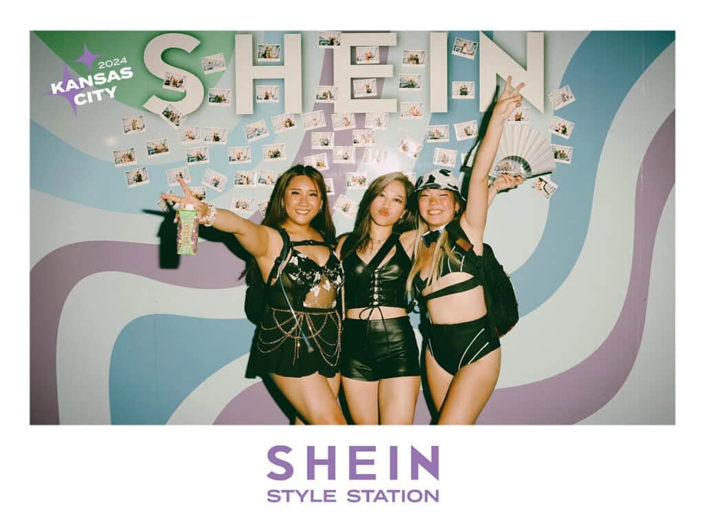 Picture of trhee girls at the SHEIN event using ine of our photo booths