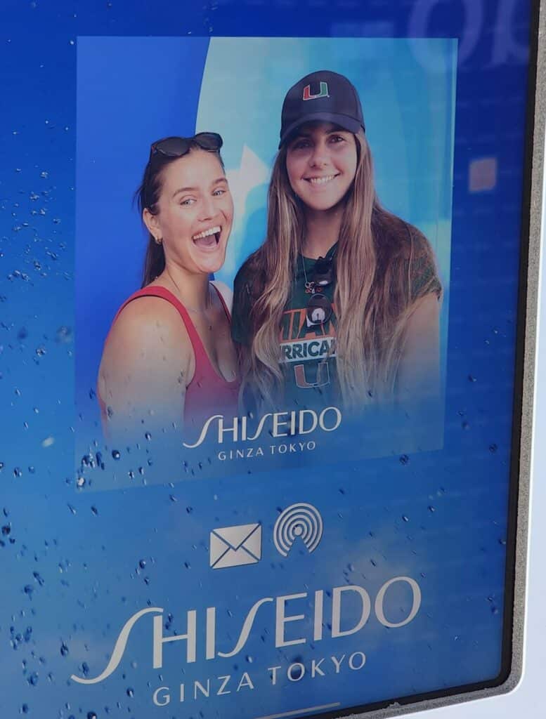 Photo Booth Screen showing a picture of two ladies at the Shiseido stand