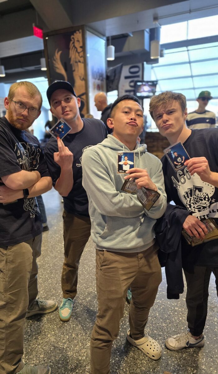 Mountain-West-Boys Group of boys holding theit custom trading cards at the Mountain West conference