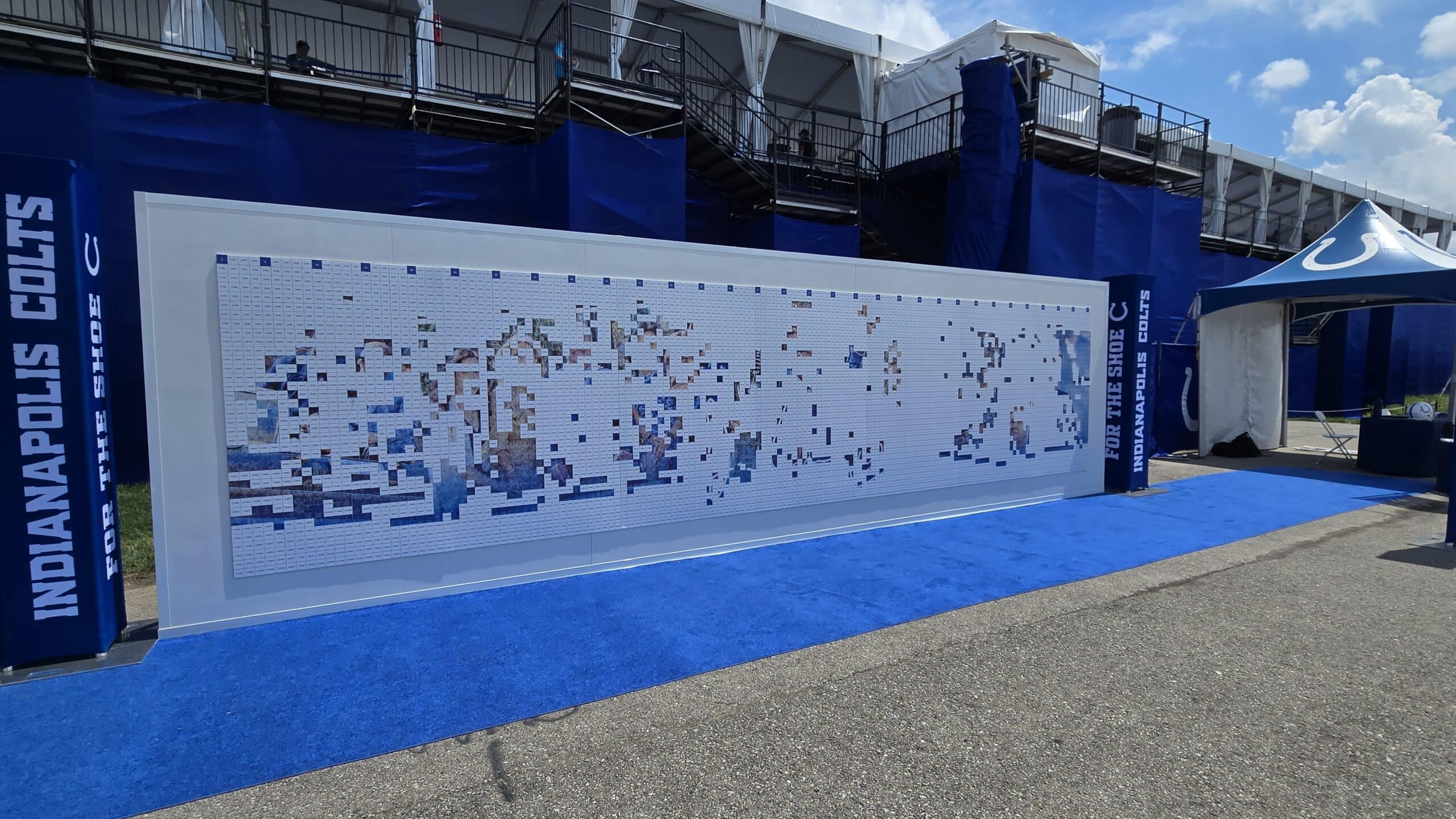 Photo Mosaic Wall wth a few tiles at the Colts TraininG camp 2025