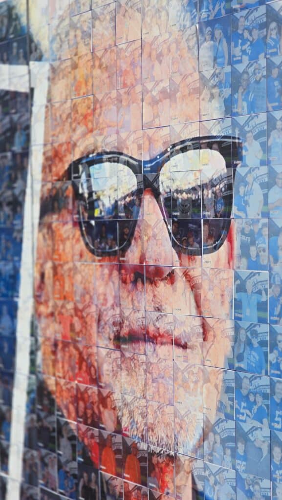 Photo of Jim Irsay Face with sunglasses being part of the mural mosaic